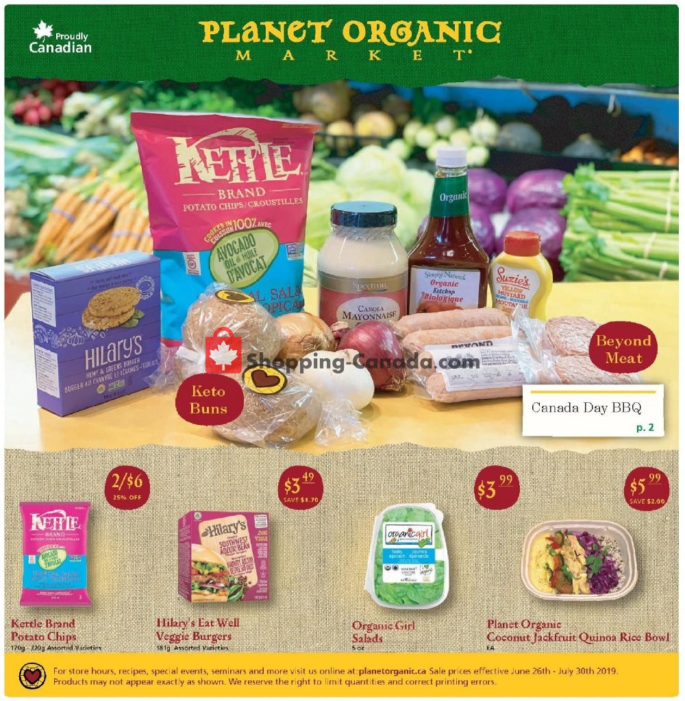 Planet Organic Market flyer from Wednesday June 26, 2019 to Tuesday July 30, 2019 - page 1