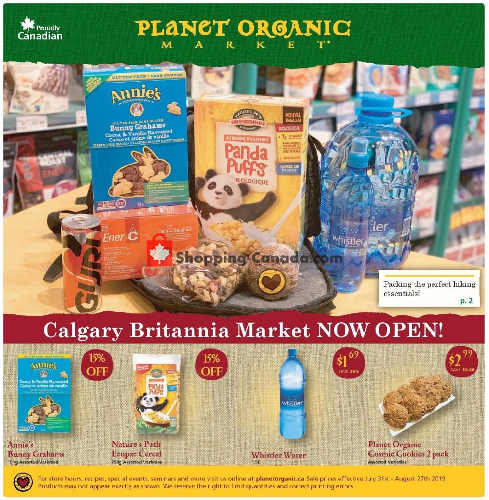 Planet Organic Market flyer from Wednesday July 31, 2019 to Tuesday August 27, 2019 - page 1