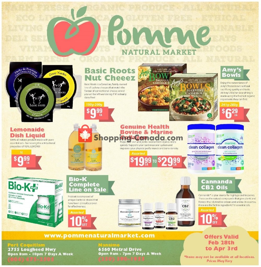 Pomme Natural Market flyer from Thursday February 28, 2019 to Wednesday April 3, 2019 - page 1
