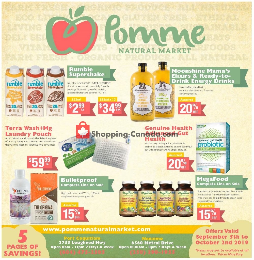 Pomme Natural Market flyer from Thursday September 5, 2019 to Wednesday October 2, 2019 - page 1