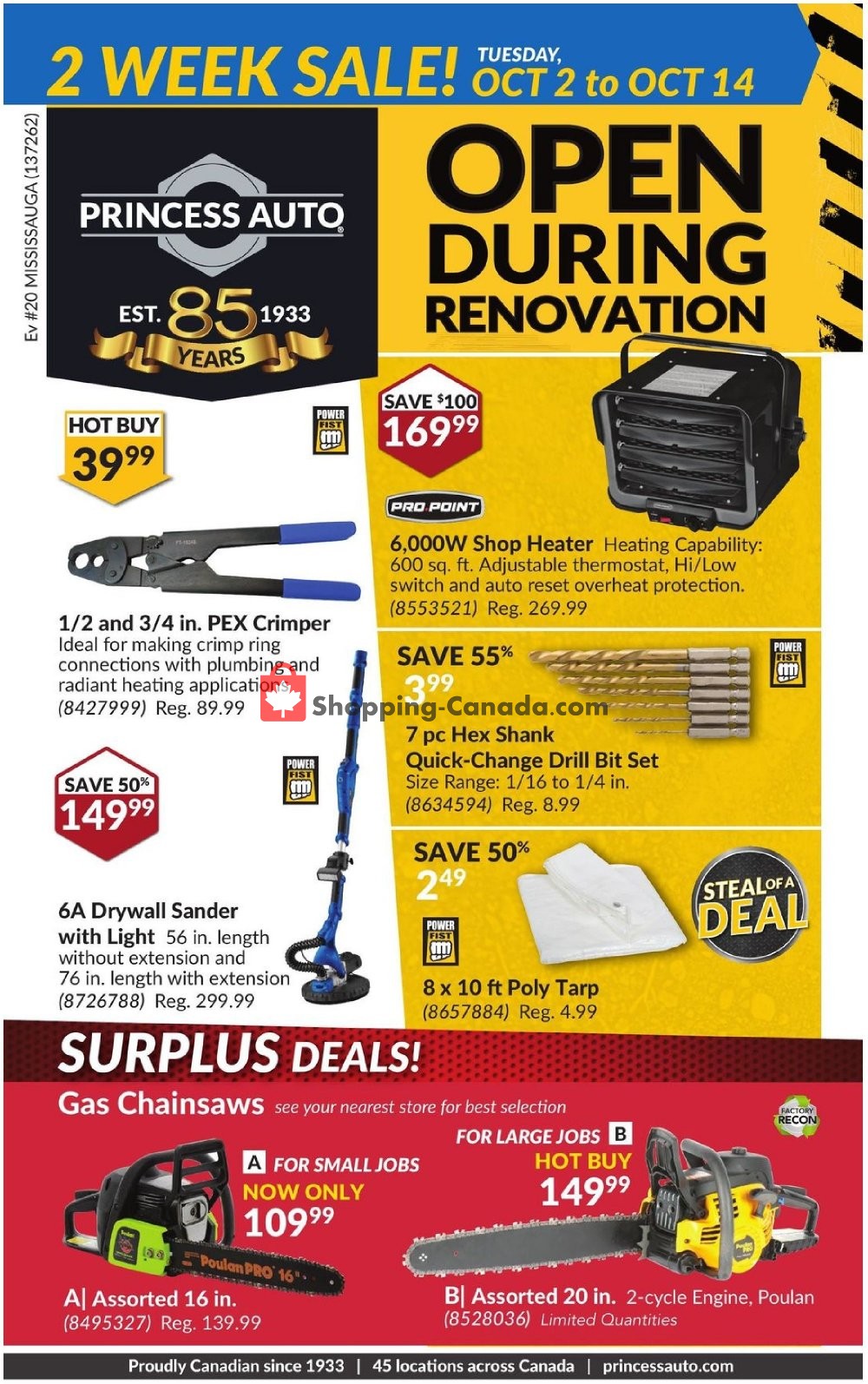 Princess Auto Canada, flyer 2 Week Sale October 2 October 14, 2018