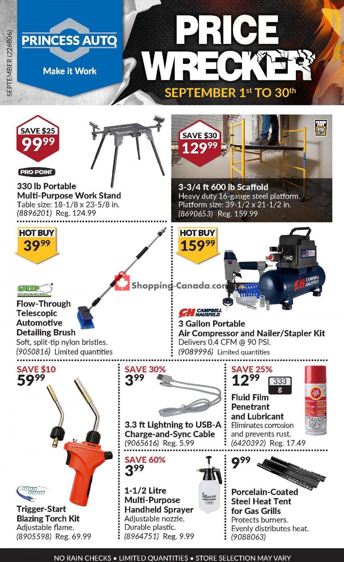 Princess Auto Canada, flyer (Price Wrecker ON) September 1