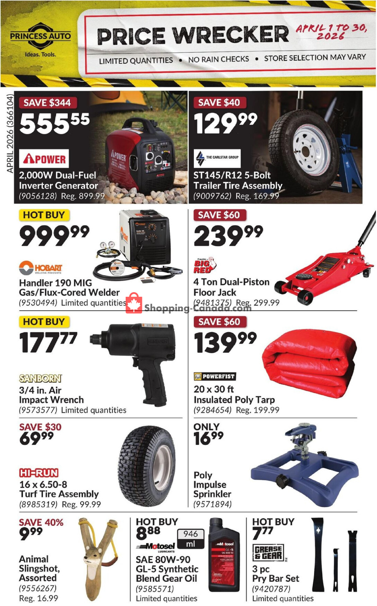 Princess Auto flyer from Wednesday April 1, 2026 to Thursday April 30, 2026 - page 1