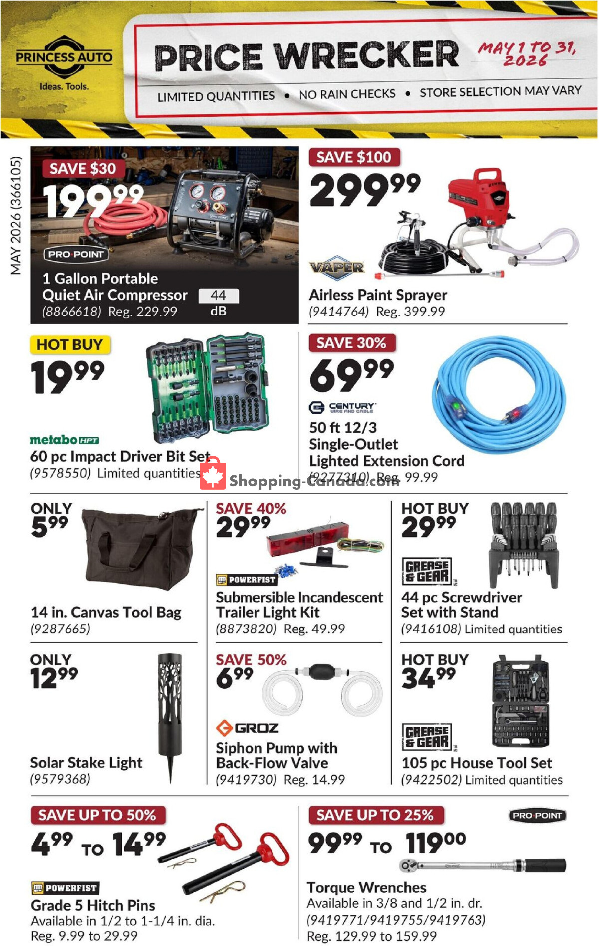 Princess Auto flyer from Friday May 1, 2026 to Sunday May 31, 2026 - page 1