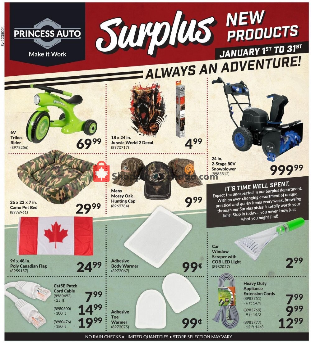 Princess Auto Canada, flyer (Surplus New Products ON) January 1