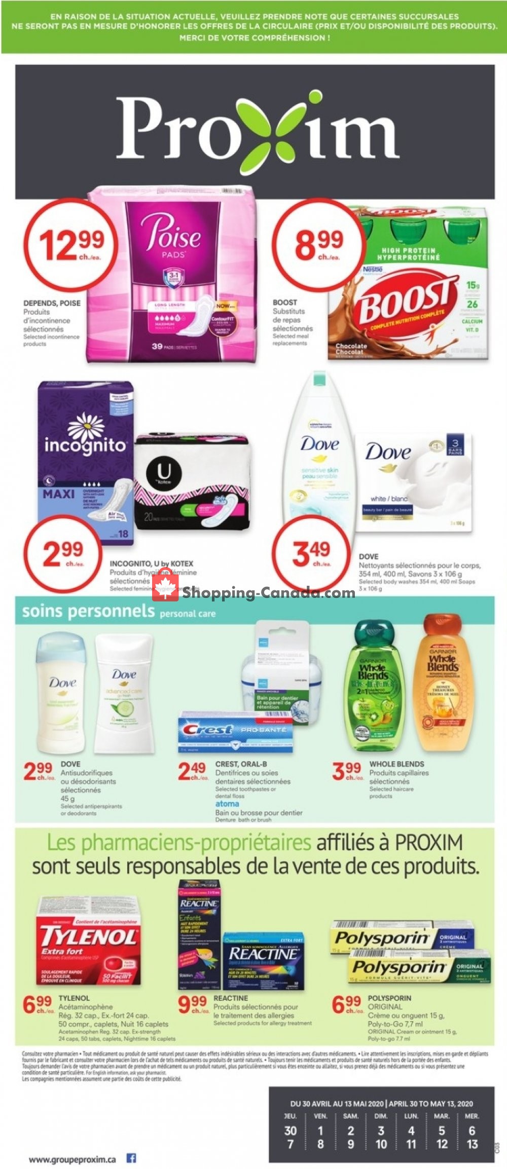 Proxim flyer from Thursday April 30, 2020 to Wednesday May 13, 2020 - page 1