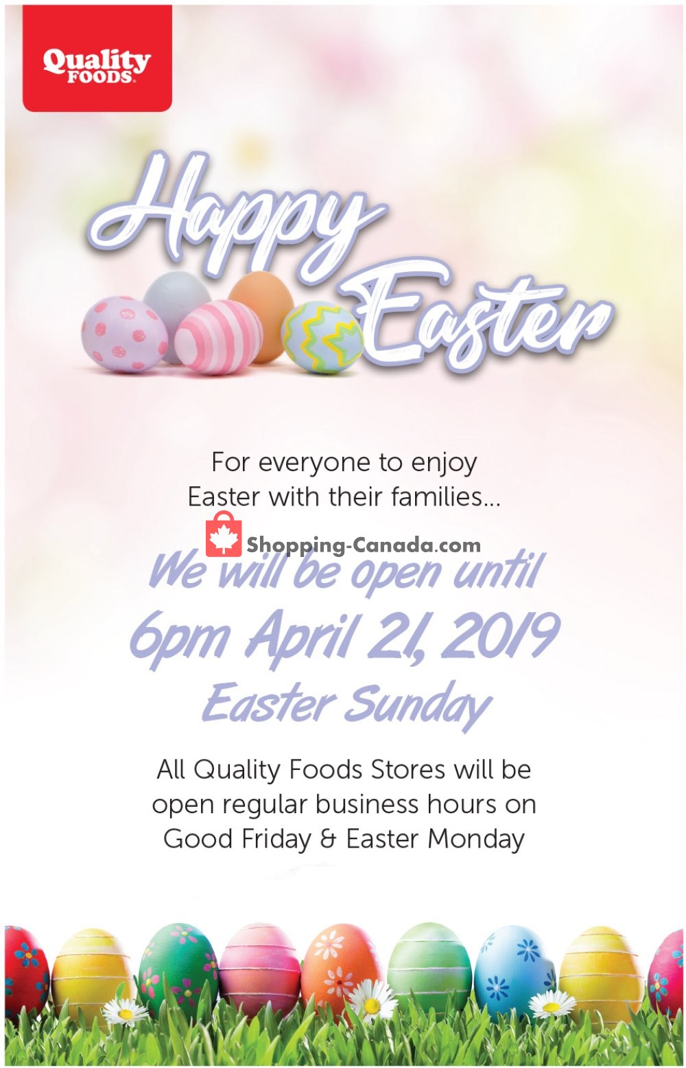 Quality Foods flyer from Monday April 15, 2019 to Sunday April 21, 2019 - page 1