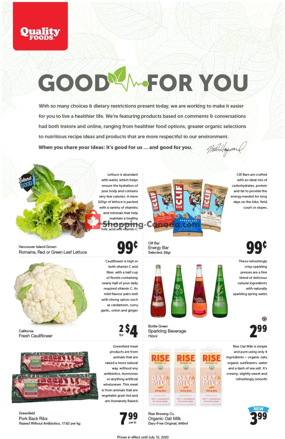 Quality Foods flyer from Monday July 6, 2020 to Sunday July 12, 2020 - page 1