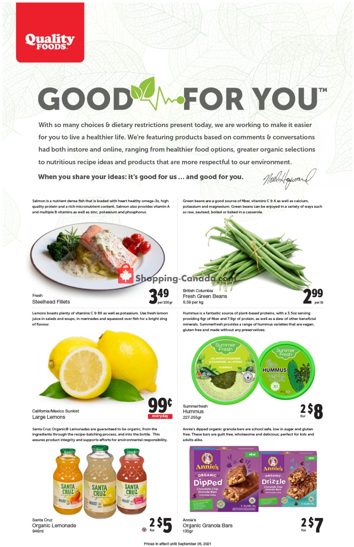 Quality Foods flyer from Monday September 13, 2021 to Sunday September 19, 2021 - page 1