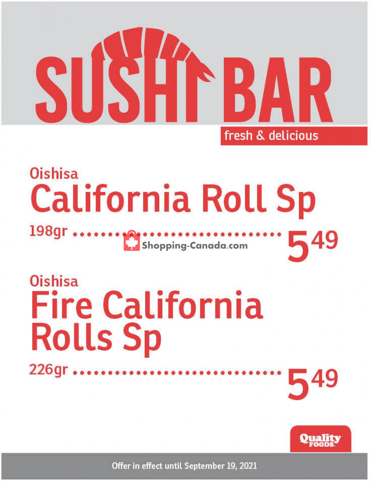 Quality Foods flyer from Monday September 13, 2021 to Sunday September 19, 2021 - page 1