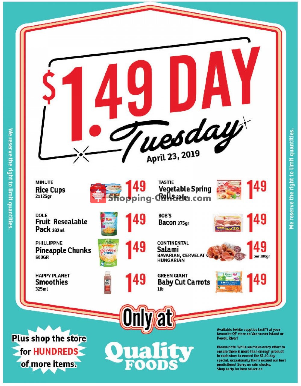 Quality Foods flyer from Tuesday April 23, 2019 to Tuesday April 23, 2019 - page 1