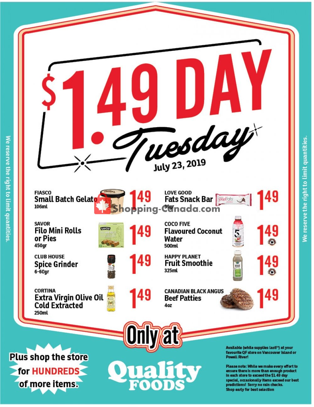 Quality Foods flyer from Tuesday July 23, 2019 to Tuesday July 23, 2019 - page 1