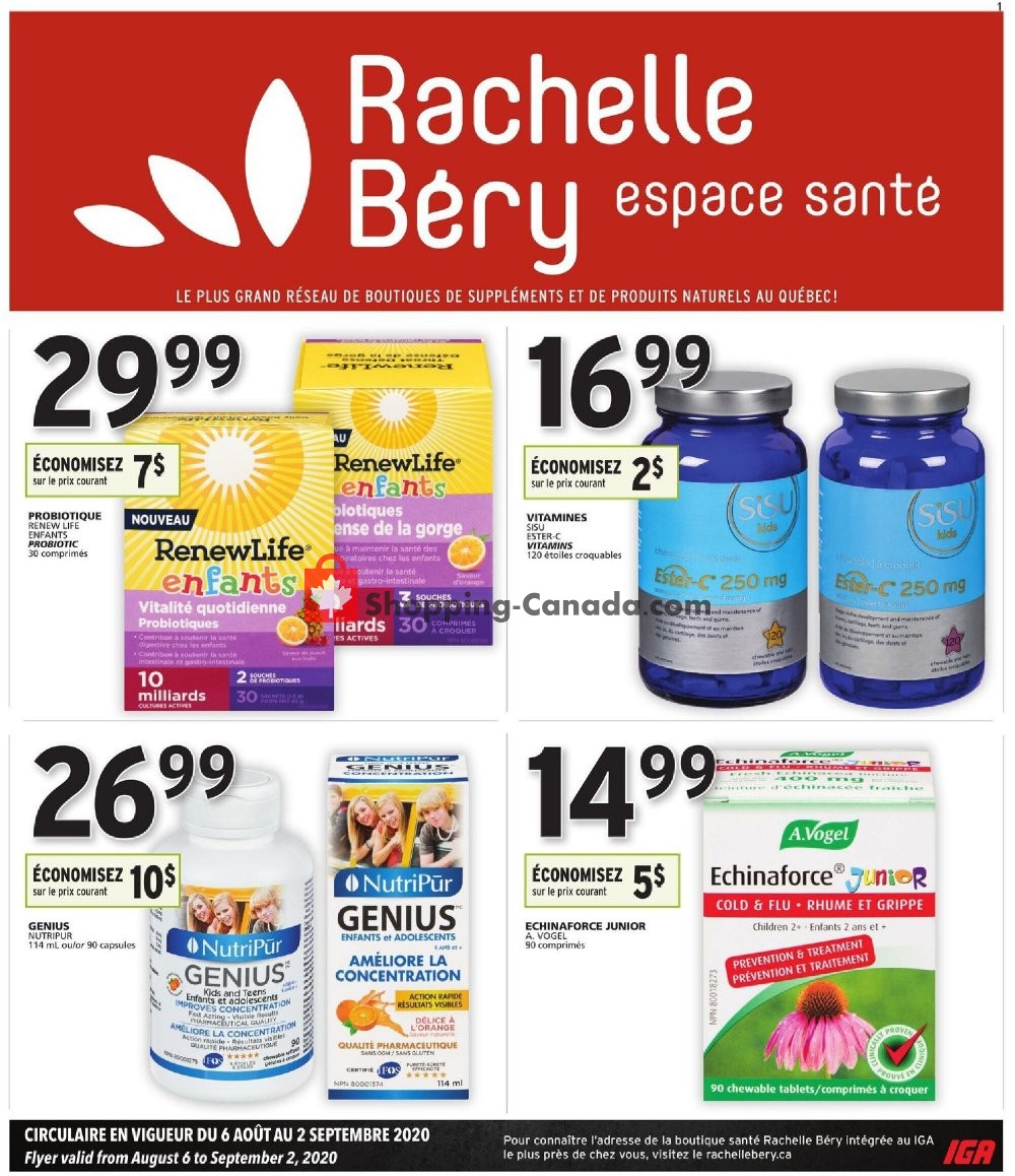 Rachelle Béry flyer from Thursday August 6, 2020 to Wednesday September 2, 2020 - page 1