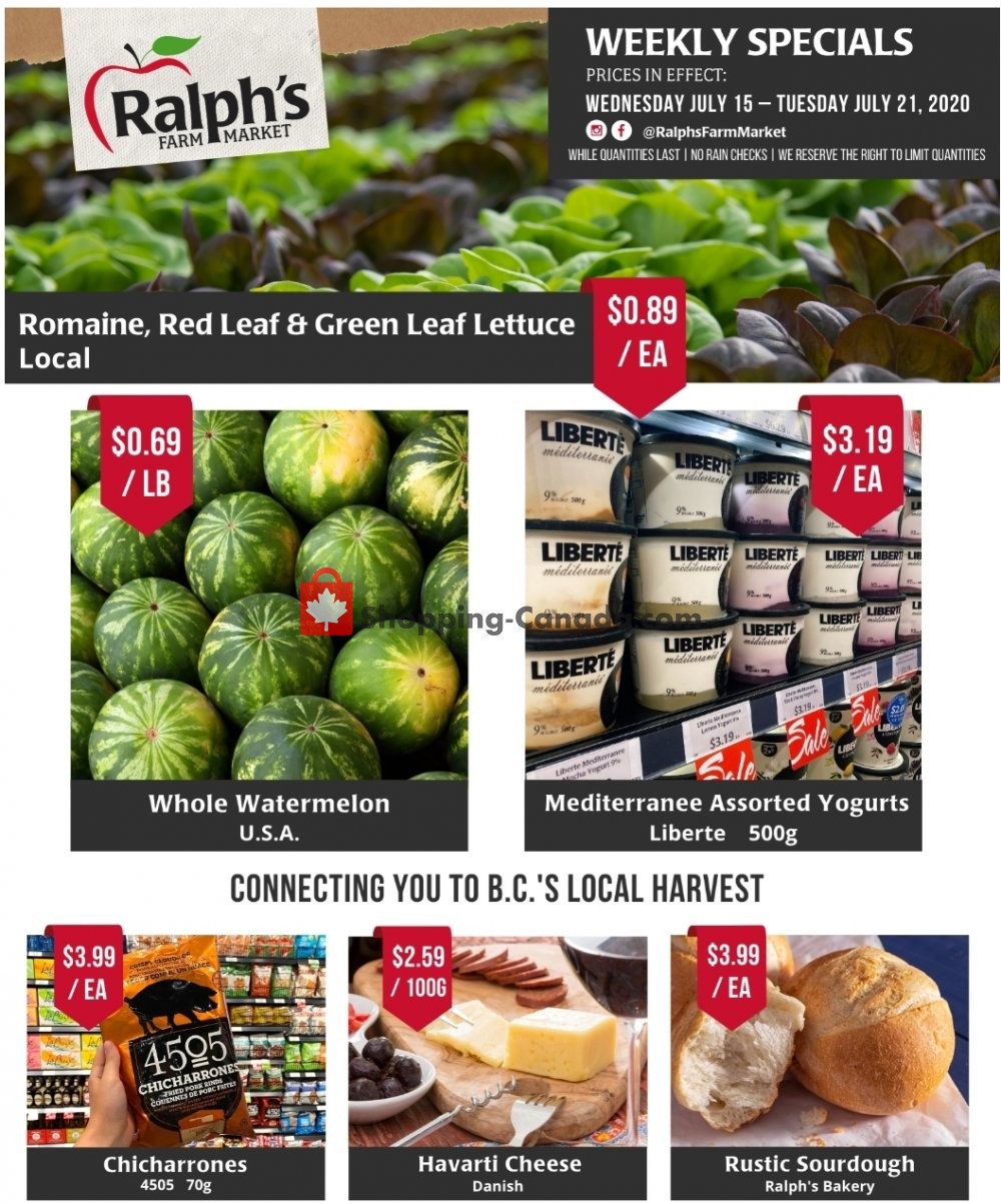 Ralph's Farm Market flyer from Wednesday July 15, 2020 to Tuesday July 21, 2020 - page 1