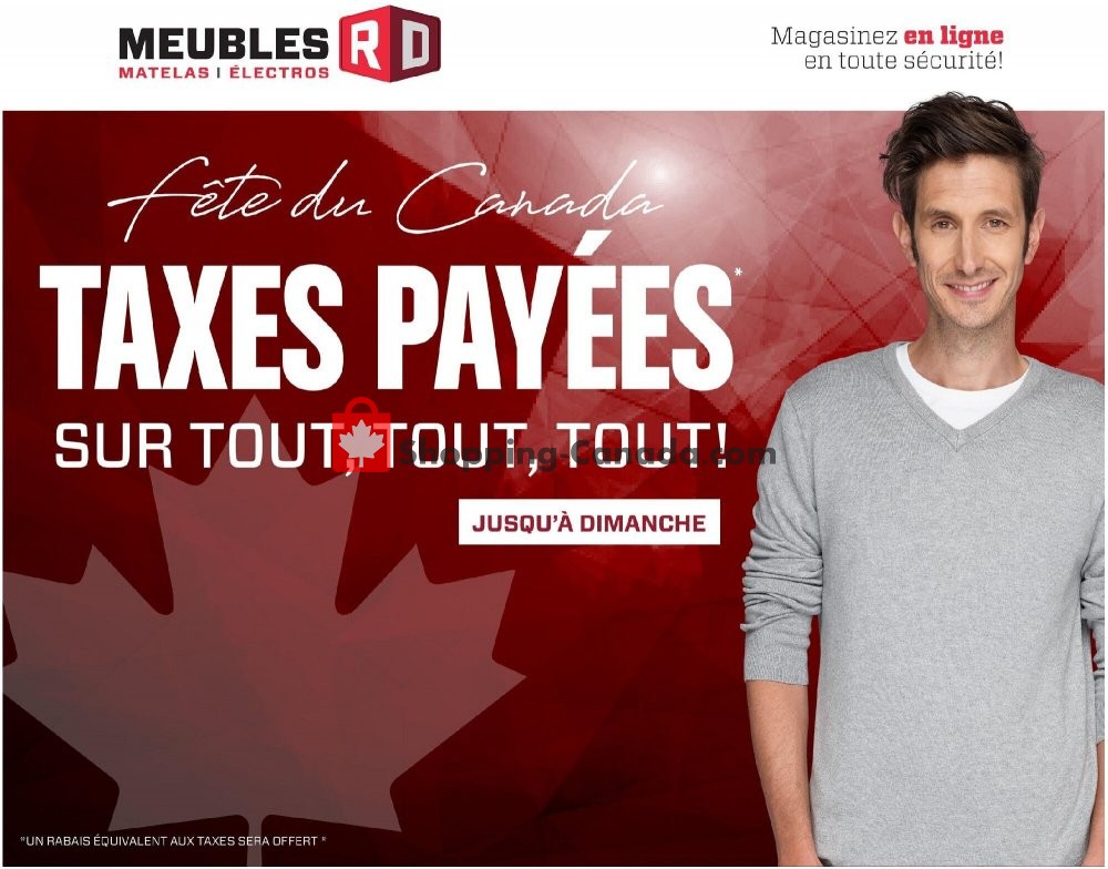 RD Furniture Canada, flyer (Fete Du Canada Taxes Payees) June 29 July 5, 2020 Shopping Canada