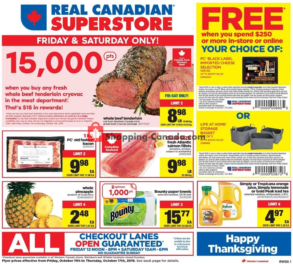 Real Canadian Superstore flyer from Friday October 11, 2019 to Thursday October 17, 2019 - page 1