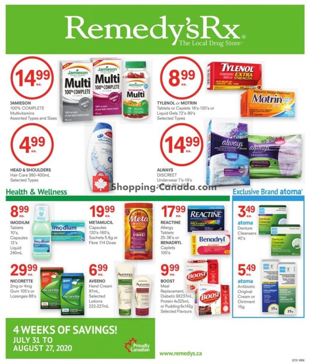 Remedy's RX flyer from Friday July 31, 2020 to Thursday August 27, 2020 - page 1