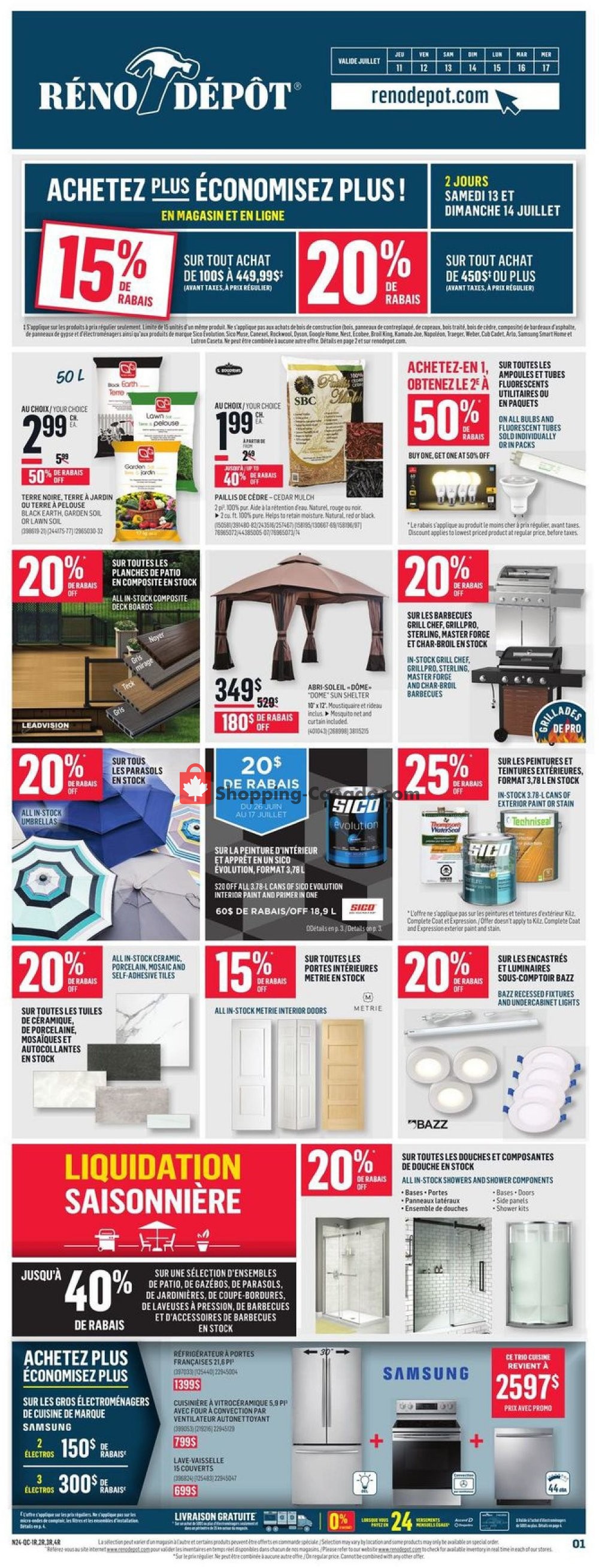 Réno Dépôt flyer from Thursday July 11, 2019 to Wednesday July 17, 2019 - page 1