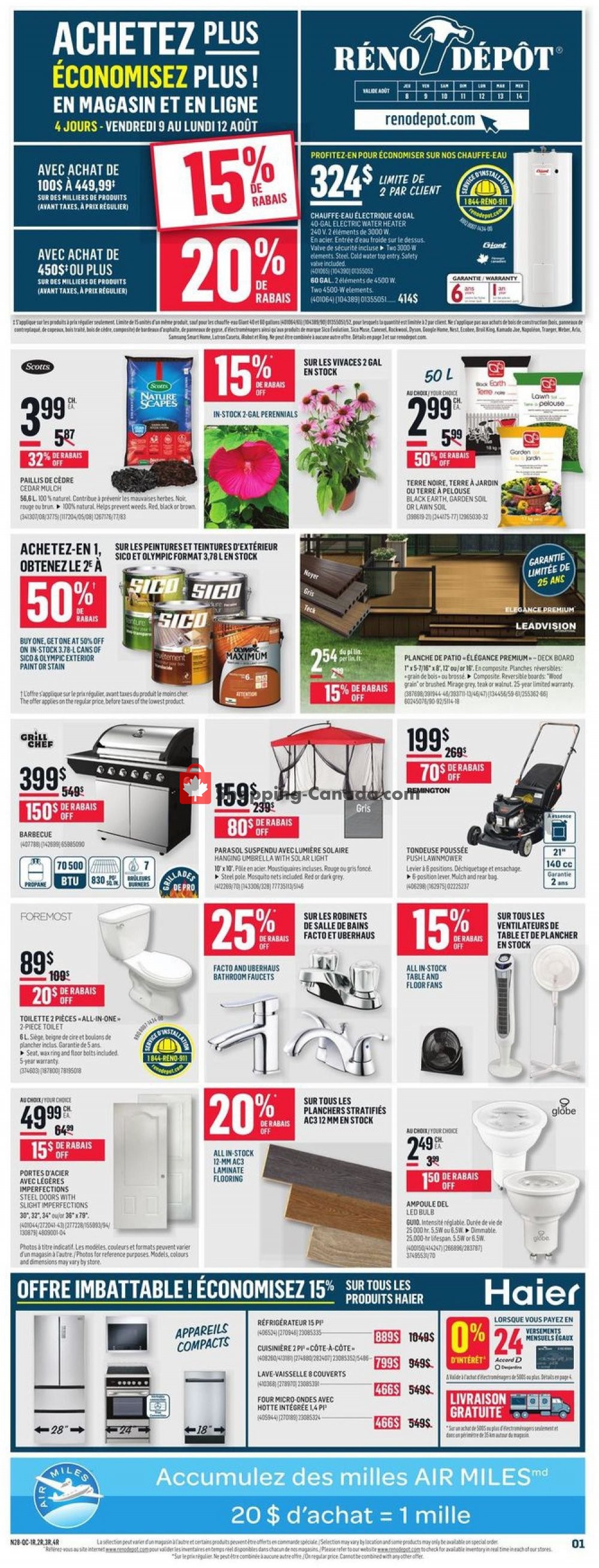 Réno Dépôt flyer from Thursday August 8, 2019 to Wednesday August 14, 2019 - page 1
