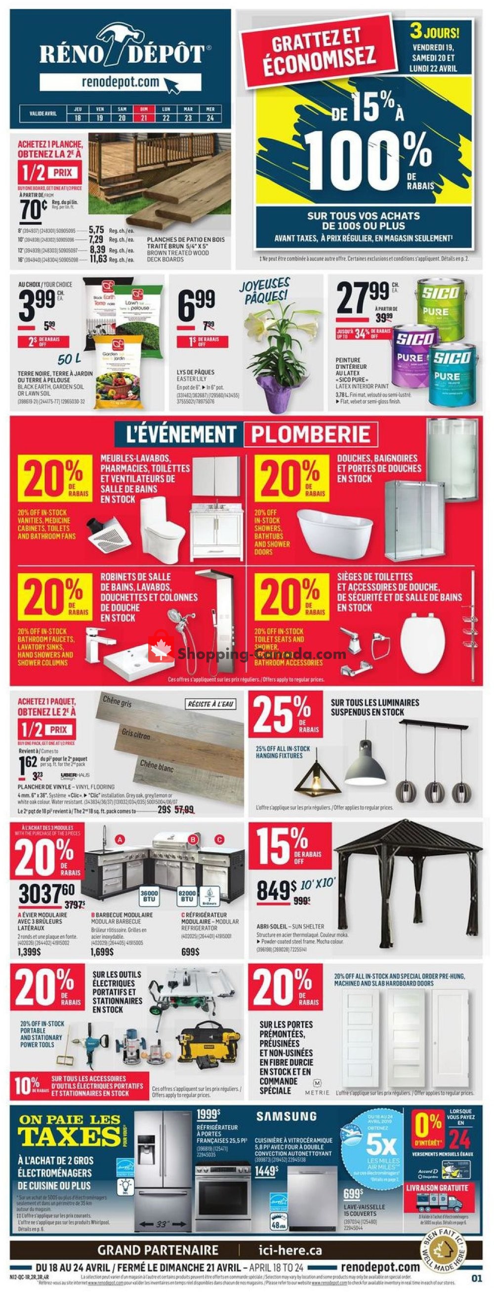 Réno Dépôt flyer from Thursday April 18, 2019 to Wednesday April 24, 2019 - page 1