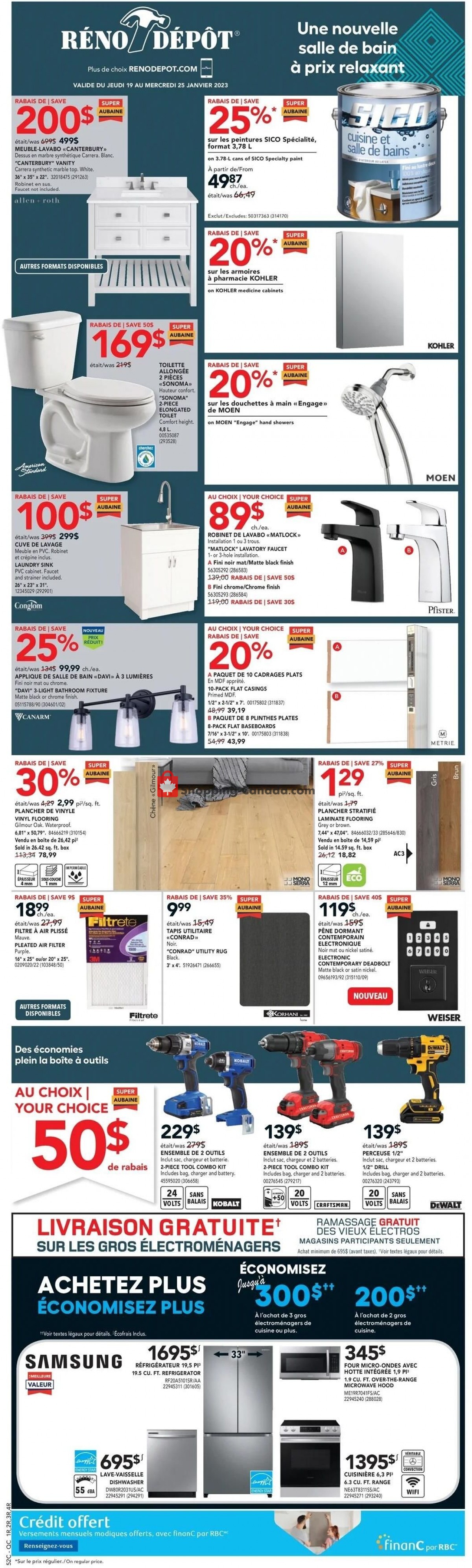 Réno Dépôt flyer from Thursday January 19, 2023 to Wednesday January 25, 2023 - page 1