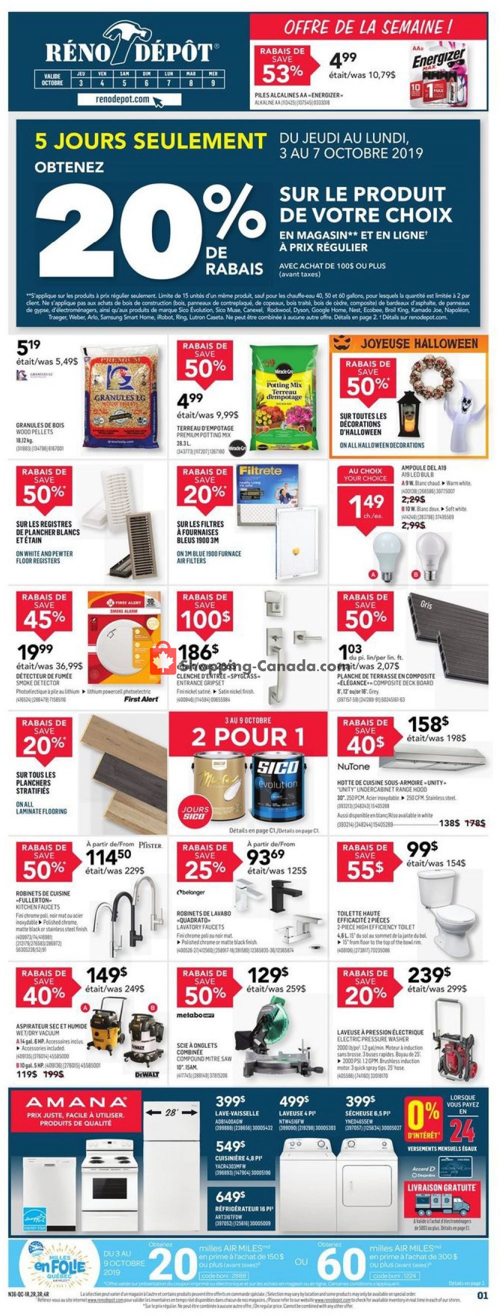 Réno Dépôt flyer from Thursday October 3, 2019 to Wednesday October 9, 2019 - page 1
