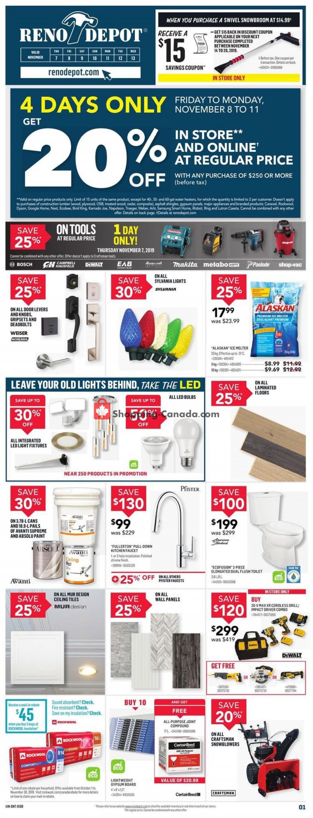 Réno Dépôt flyer from Thursday November 7, 2019 to Wednesday November 13, 2019 - page 1