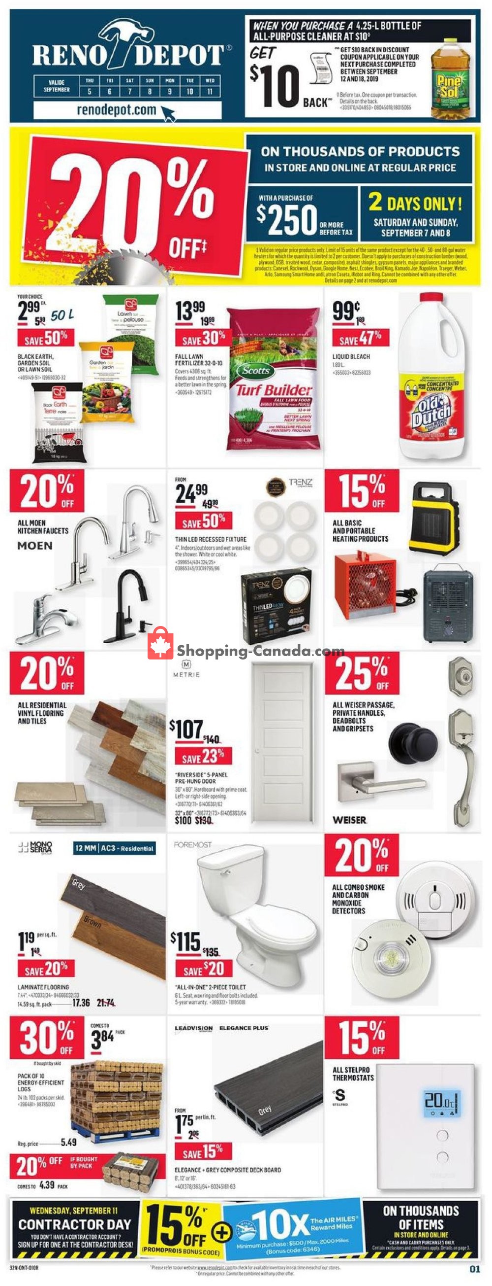 Réno Dépôt flyer from Thursday September 5, 2019 to Wednesday September 11, 2019 - page 1