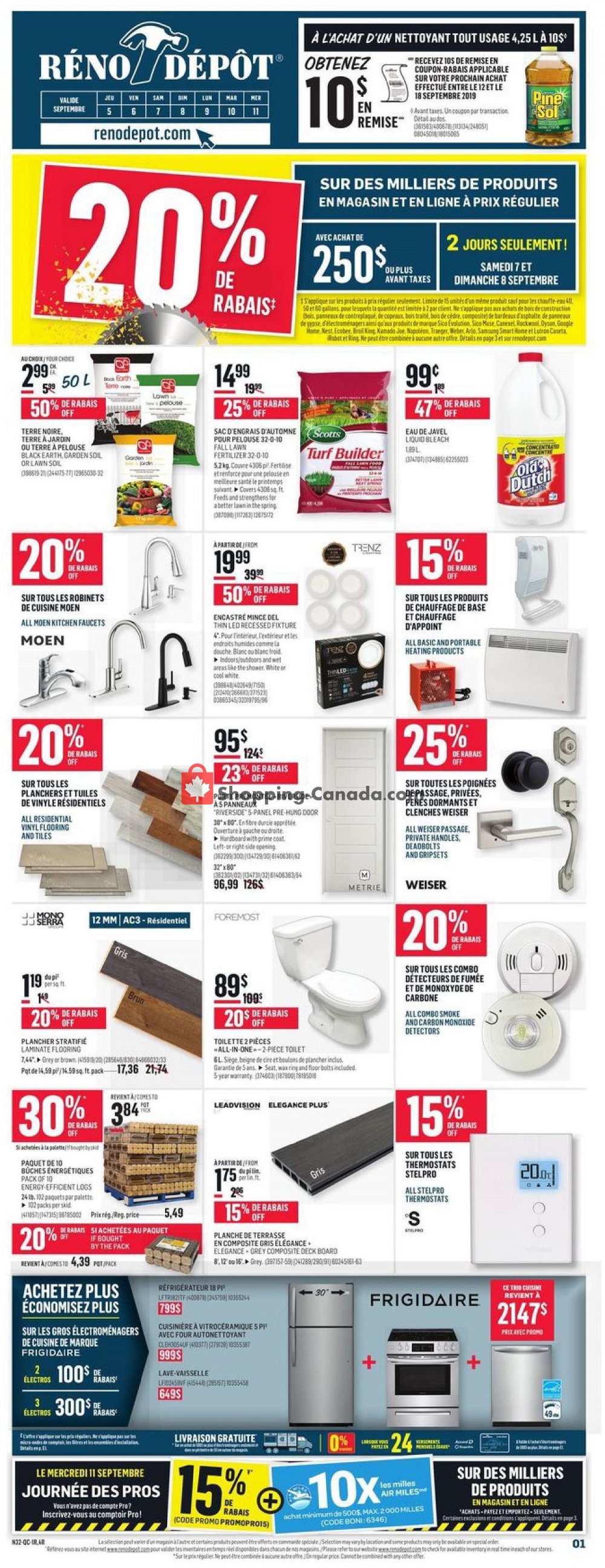 Réno Dépôt flyer from Thursday September 5, 2019 to Wednesday September 11, 2019 - page 1