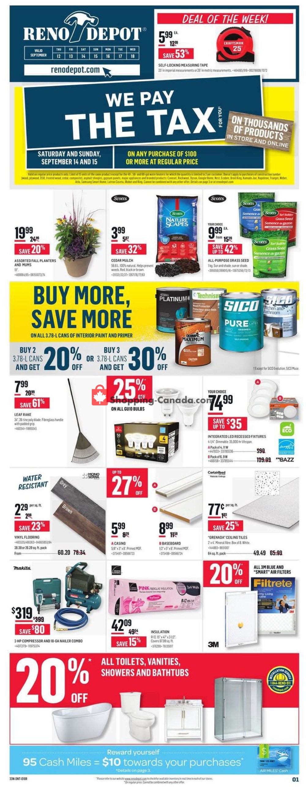 Réno Dépôt flyer from Thursday September 12, 2019 to Wednesday September 18, 2019 - page 1