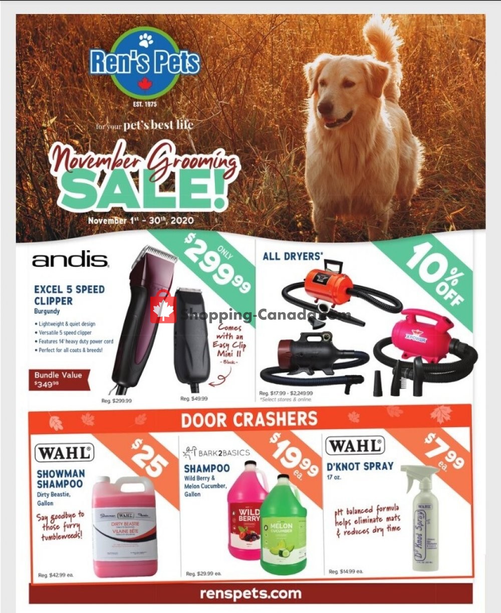 Ren's Pets Depot Canada, flyer (November Grooming Sale) November 1