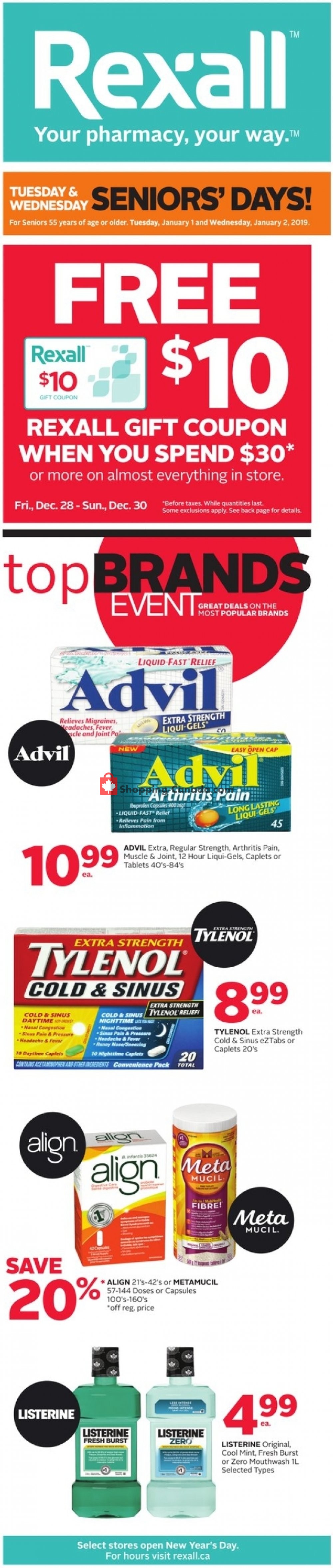 Rexall Drug Store flyer from Friday December 28, 2018 to Thursday January 3, 2019 - page 1