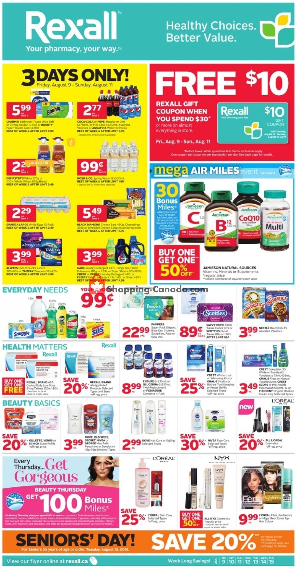 Rexall Drug Store flyer from Friday August 9, 2019 to Thursday August 15, 2019 - page 1