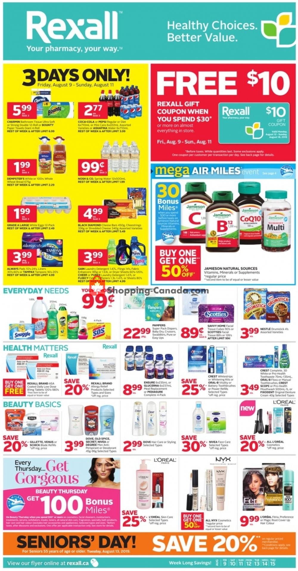 Rexall Drug Store flyer from Friday August 9, 2019 to Thursday August 15, 2019 - page 1