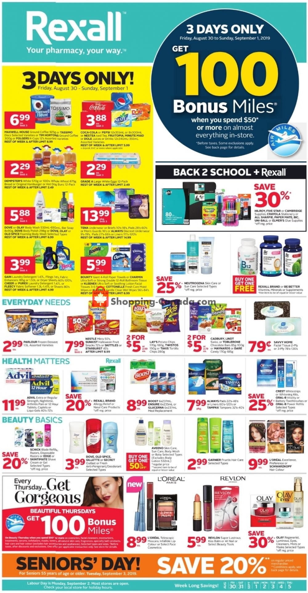Rexall Drug Store flyer from Friday August 30, 2019 to Thursday September 5, 2019 - page 1