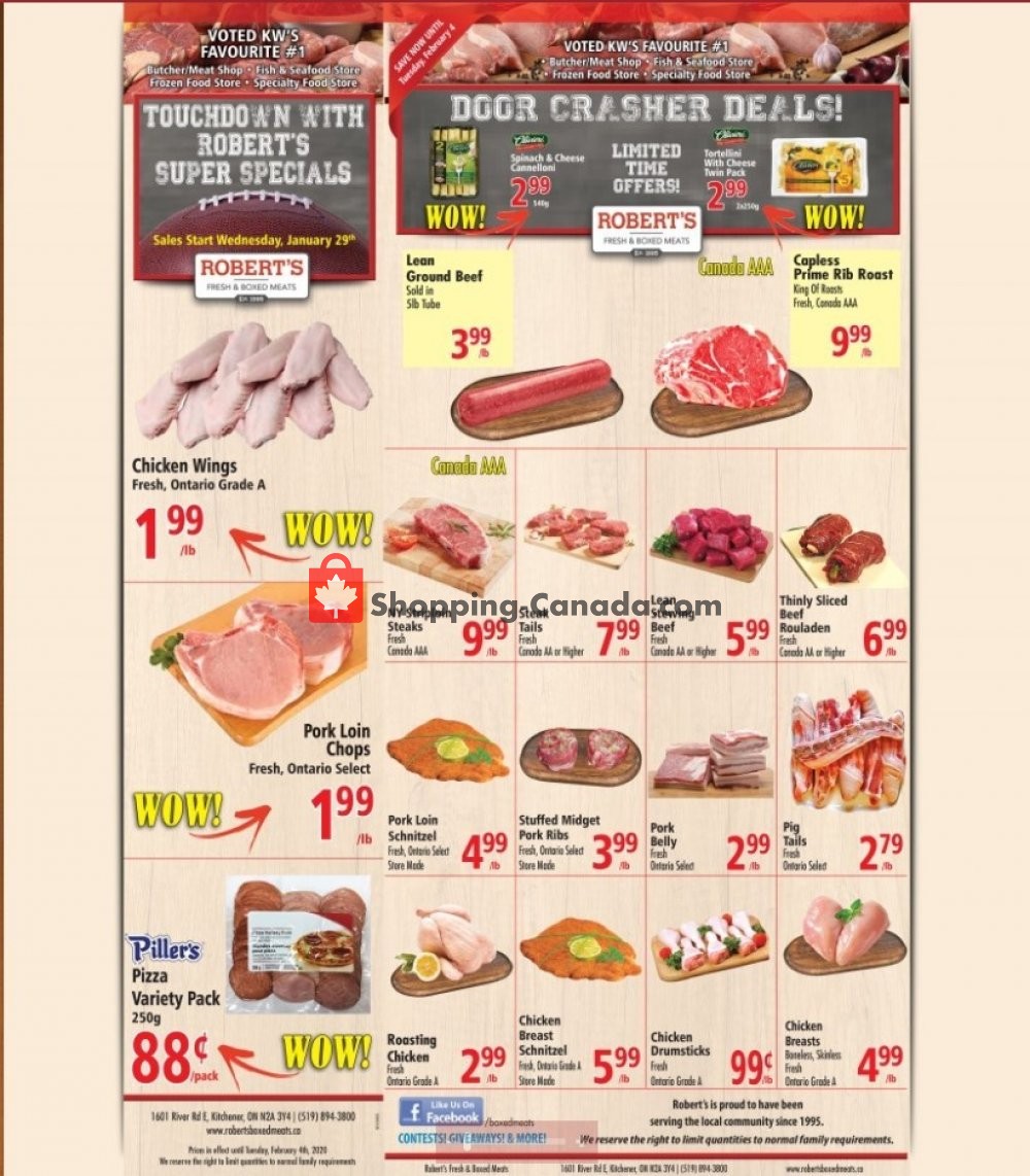 Robert's Fresh and Boxed Meats flyer from Monday February 3, 2020 to Tuesday February 4, 2020 - page 1
