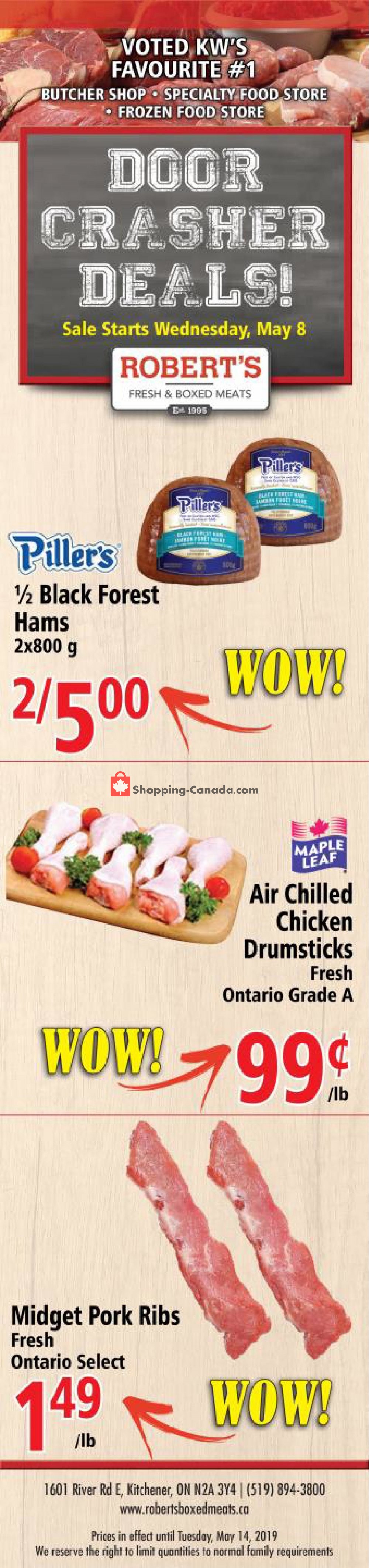 Robert's Fresh and Boxed Meats flyer from Wednesday May 8, 2019 to Tuesday May 14, 2019 - page 1