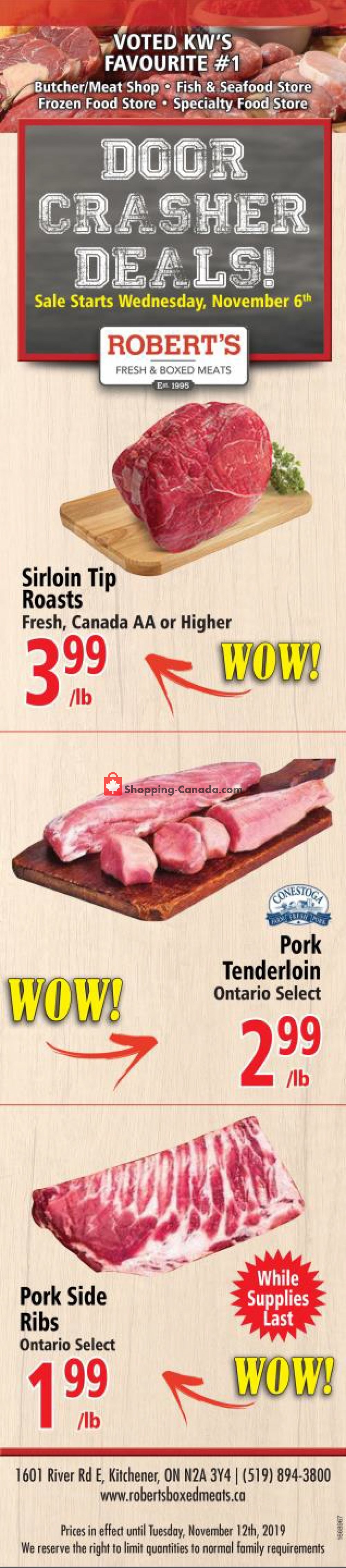 Robert's Fresh and Boxed Meats flyer from Wednesday November 6, 2019 to Tuesday November 12, 2019 - page 1