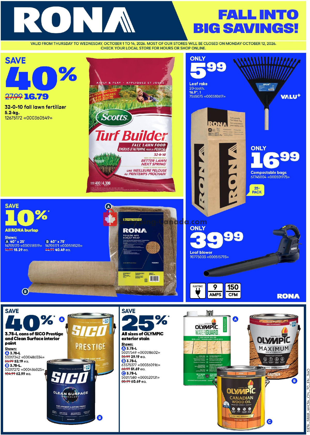 Rona flyer from Thursday October 1, 2026 to Wednesday October 14, 2026 - page 1