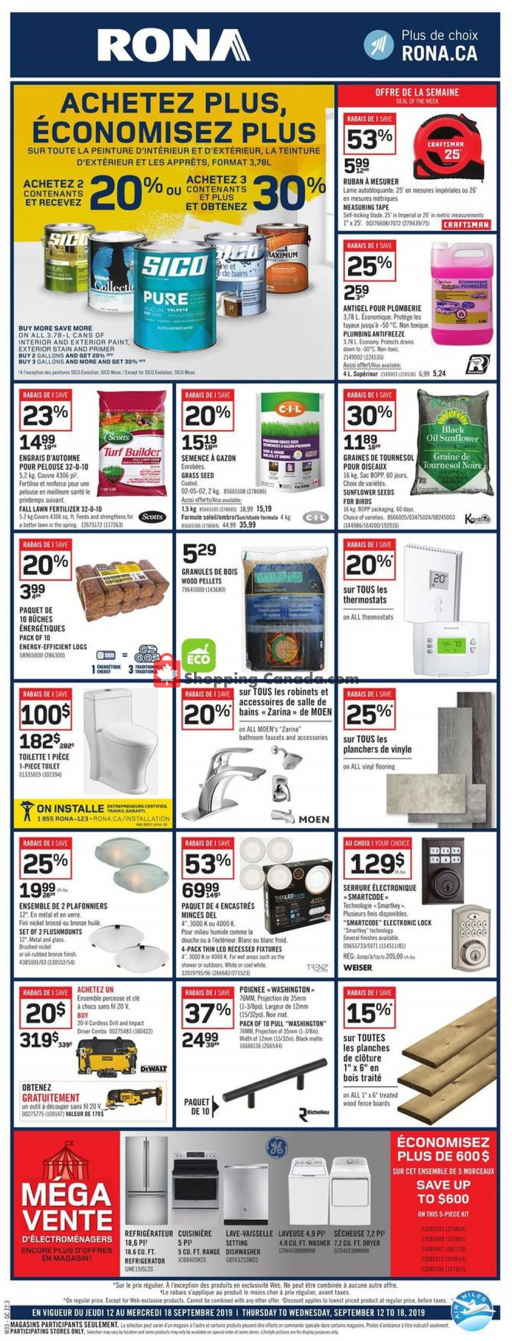 Rona flyer from Thursday September 12, 2019 to Wednesday September 18, 2019 - page 1