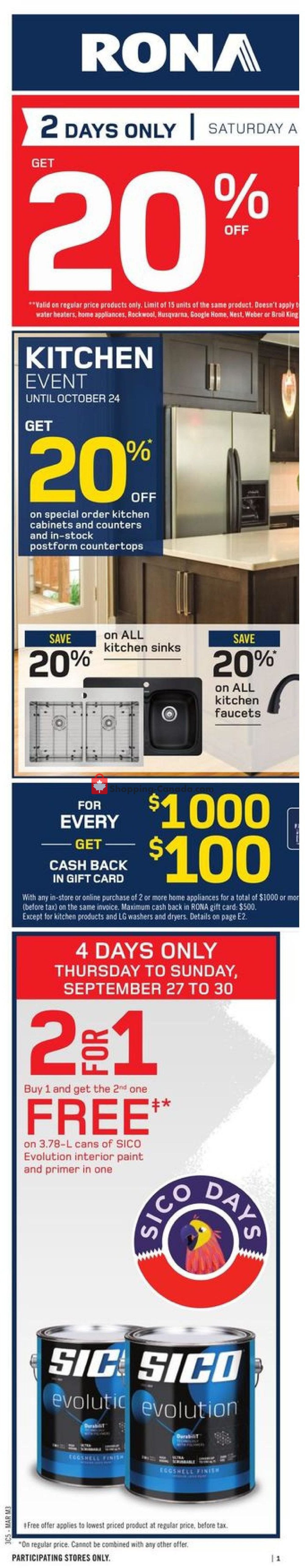 Rona flyer from Thursday September 27, 2018 to Wednesday October 3, 2018 - page 1