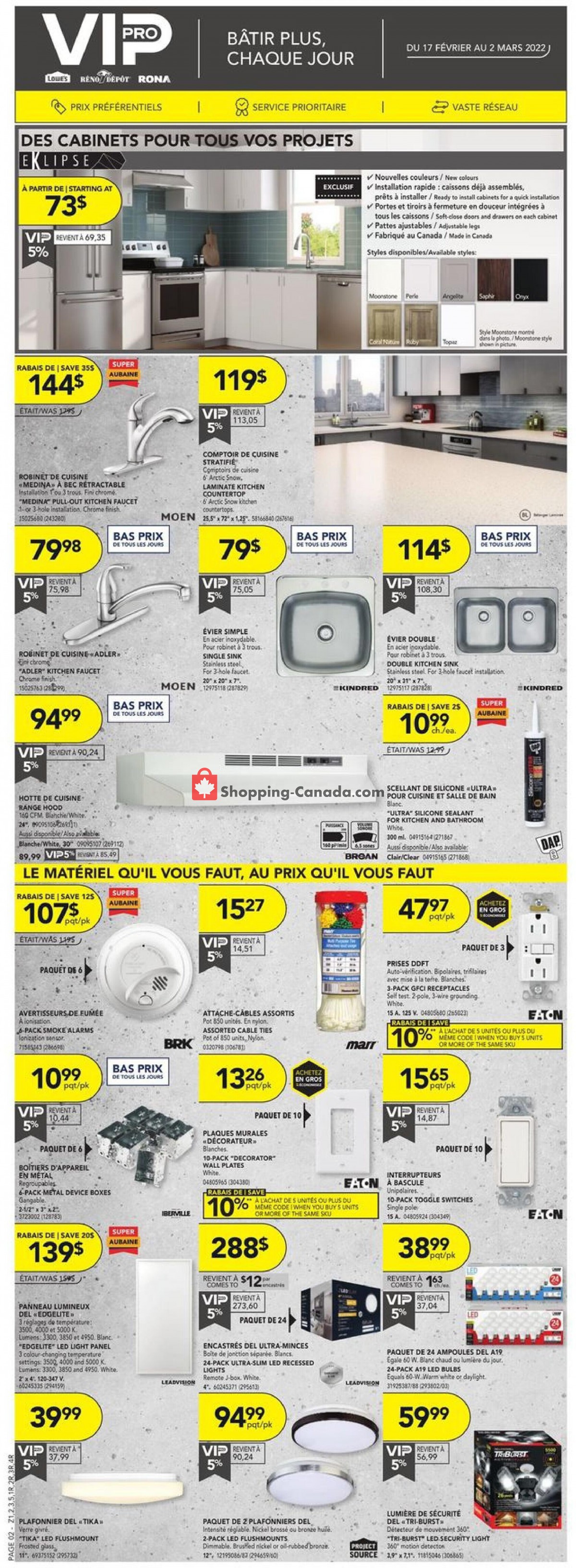 Rona Canada, flyer (Batir Plus, Chaque Jour QC) February 17