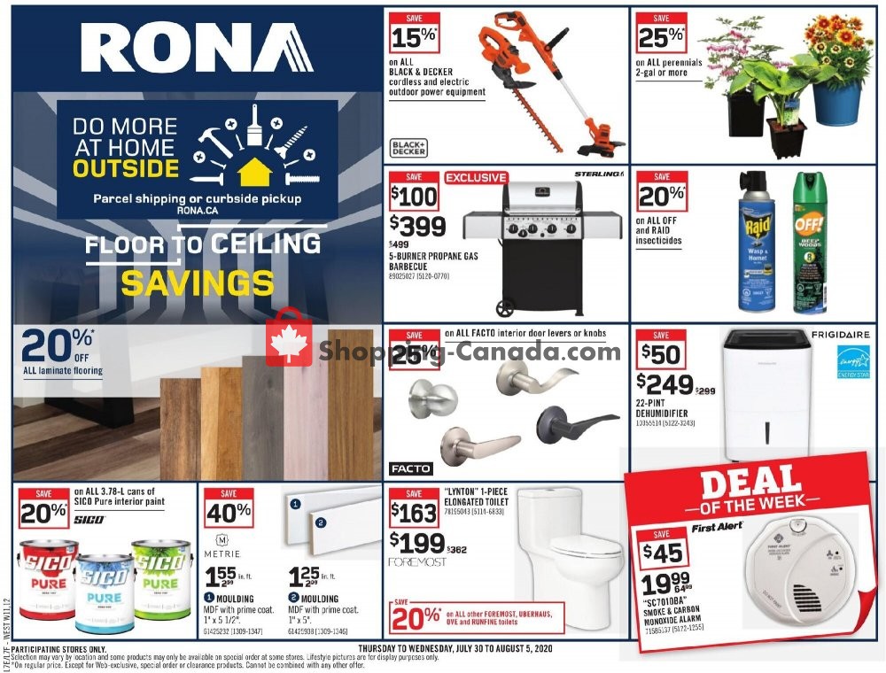 Rona Canada, flyer (Do More At Home Outside BC) July 30 August 5