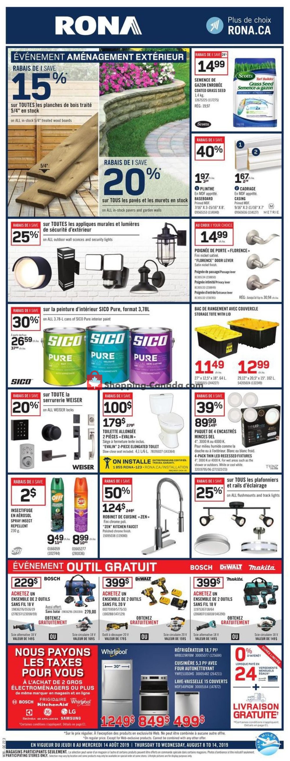 Rona flyer from Thursday August 8, 2019 to Wednesday August 14, 2019 - page 1