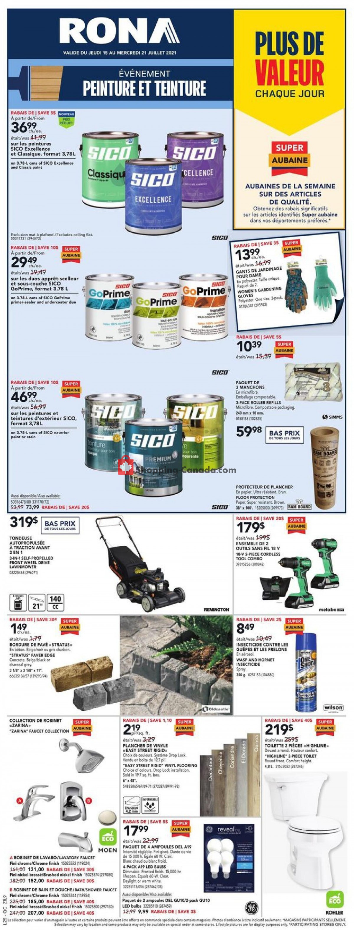 Rona flyer from Thursday July 15, 2021 to Wednesday July 21, 2021 - page 1