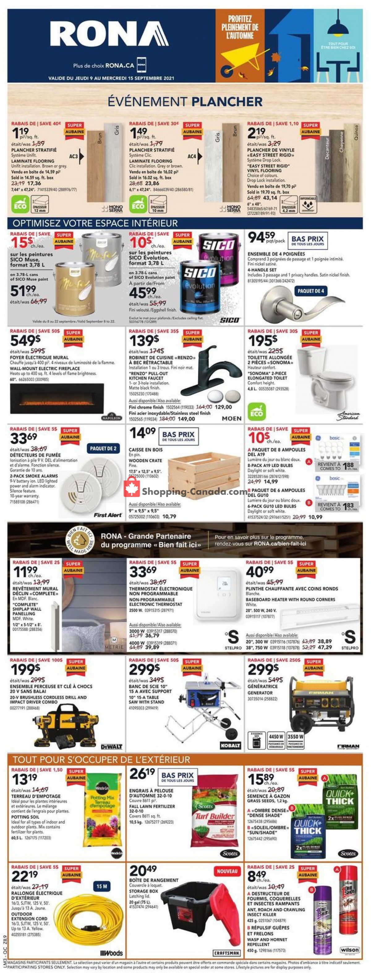 Rona flyer from Thursday September 9, 2021 to Wednesday September 15, 2021 - page 1
