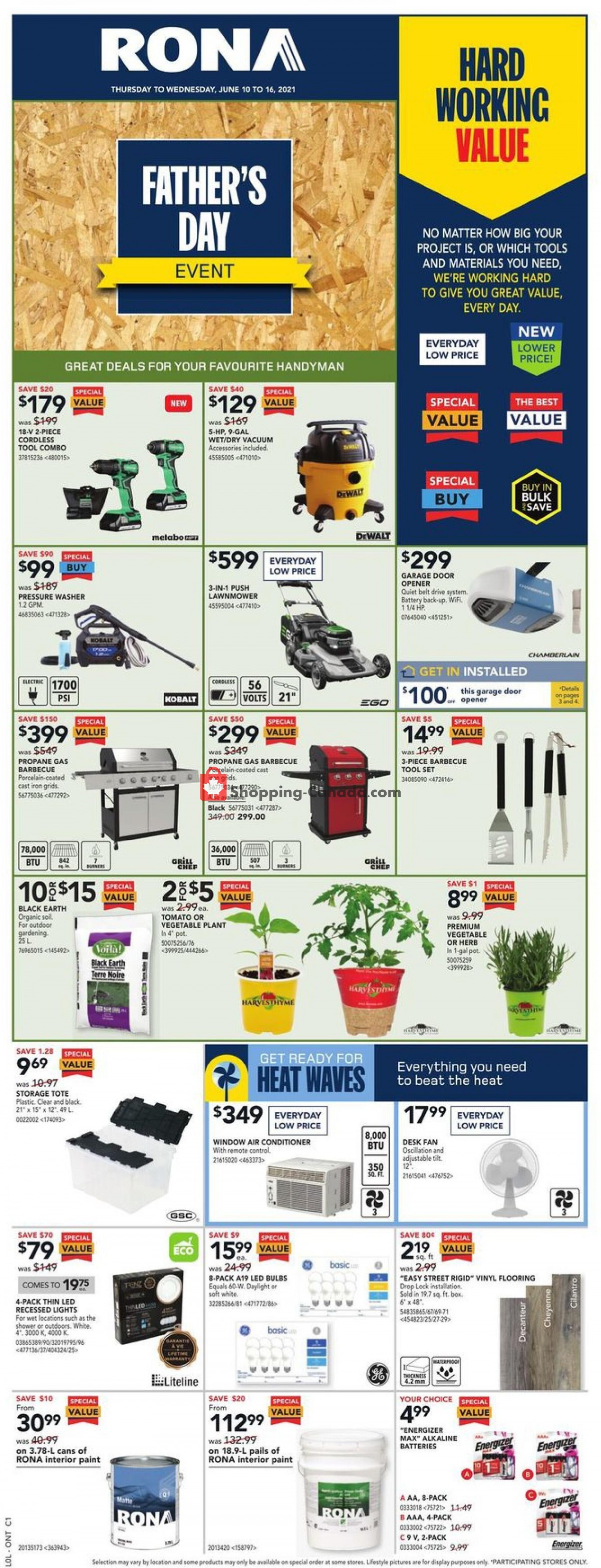 Rona Canada, flyer (Father's Day Event ON) June 10 June 16