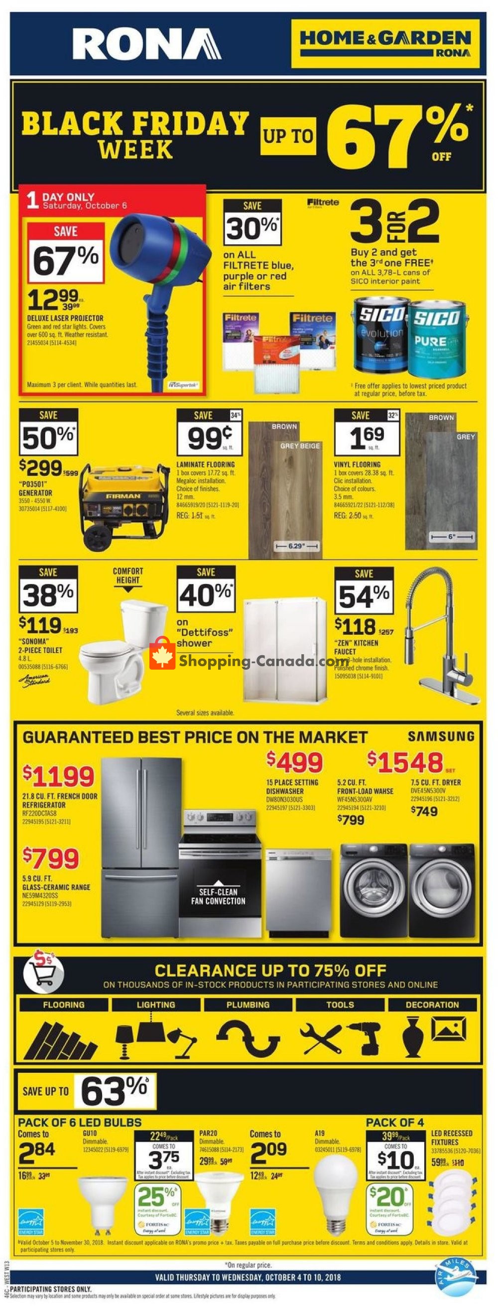 Rona flyer from Thursday October 4, 2018 to Wednesday October 10, 2018 - page 1