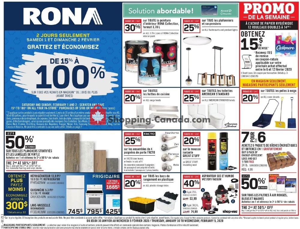 Rona Canada, flyer (Grattez Et Economisez QC) January 30