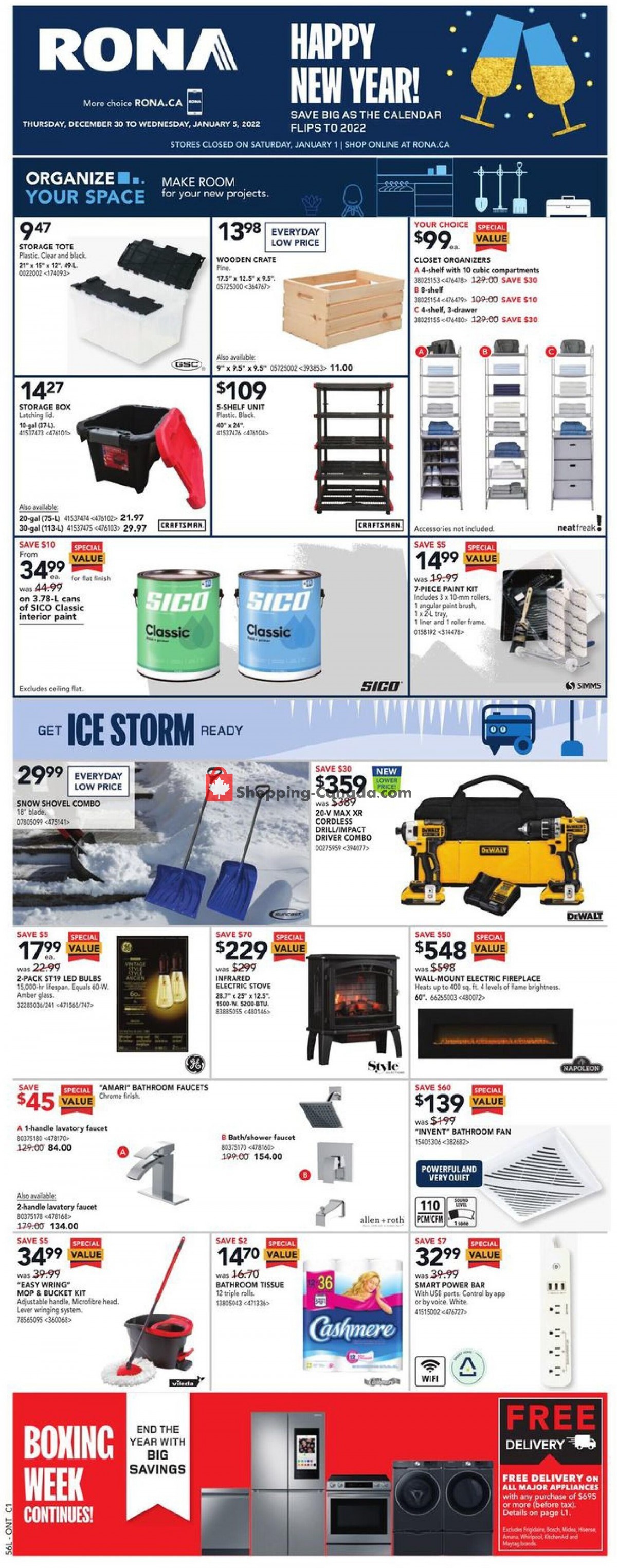 Rona Canada, flyer (Happy New Year ON) December 30 January 5
